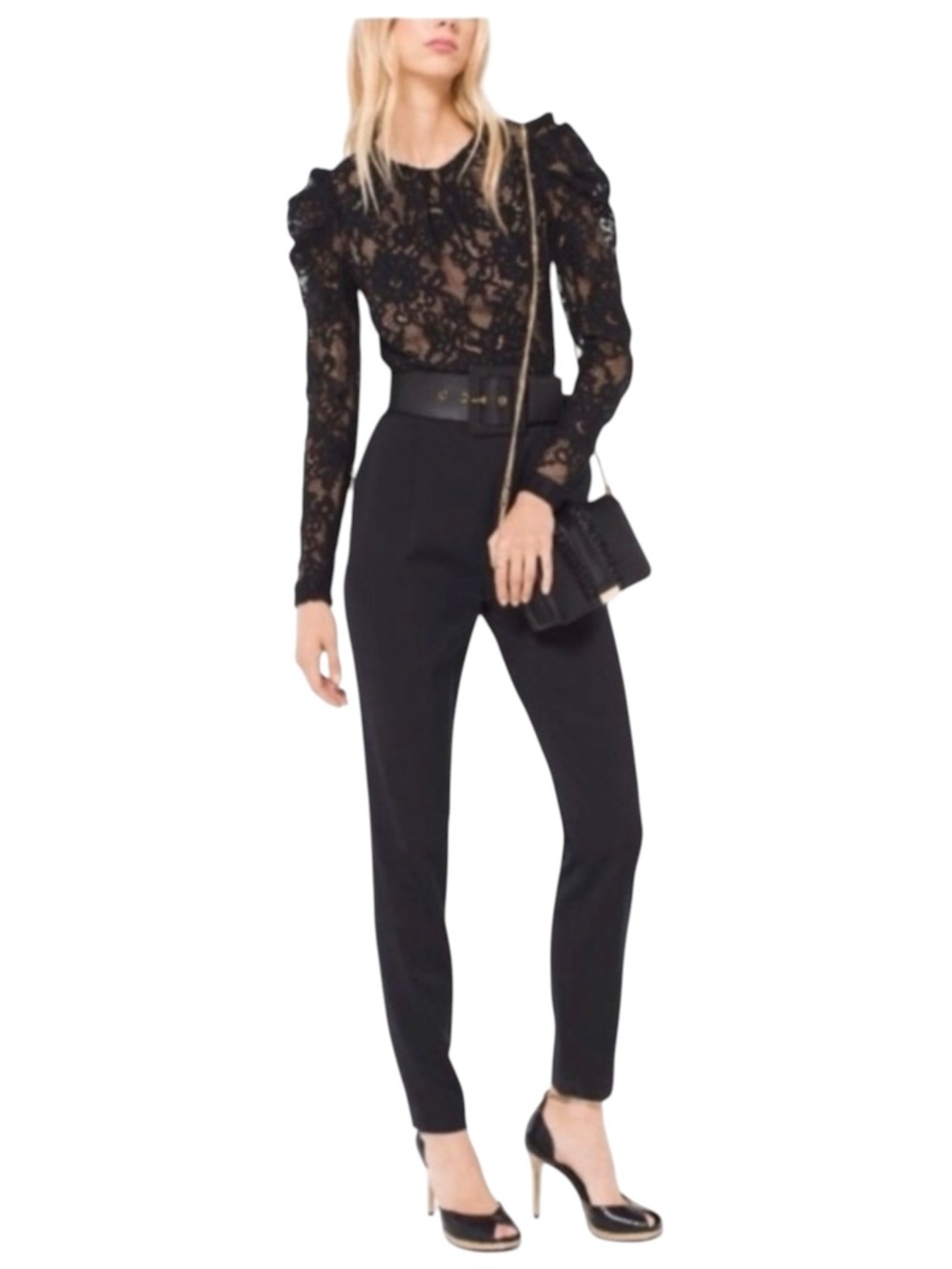 Michael Kors Victorian Floral Lace Puffy Long Sleeve Jumpsuit